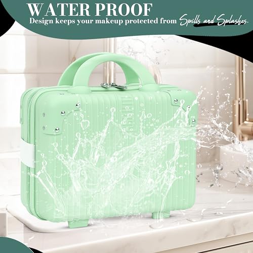 Image of Storite Makeup Organizer Bag for Women - Travel Cosmetic Kit Storage Organiser - Travel Cosmetic Organizer Box | Portable Vanity Suitcase for Women & Girls- Pistachio