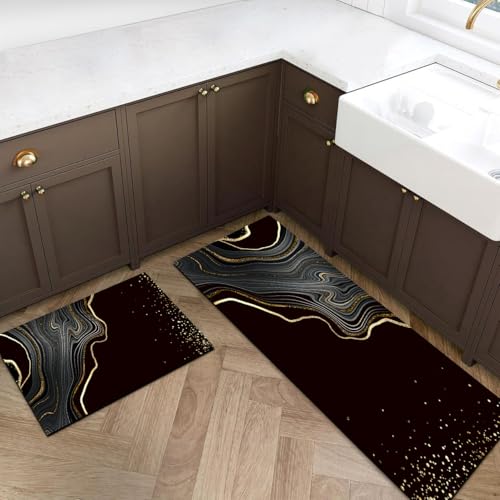 Image of Glaceon Farmhouse Kitchen Mats for Floor 2 Piece Set Kitchen Rugs and Mats Non Skid Comfort Kitchen Standing Mat for Bedroom Laundry Room (ASM8)