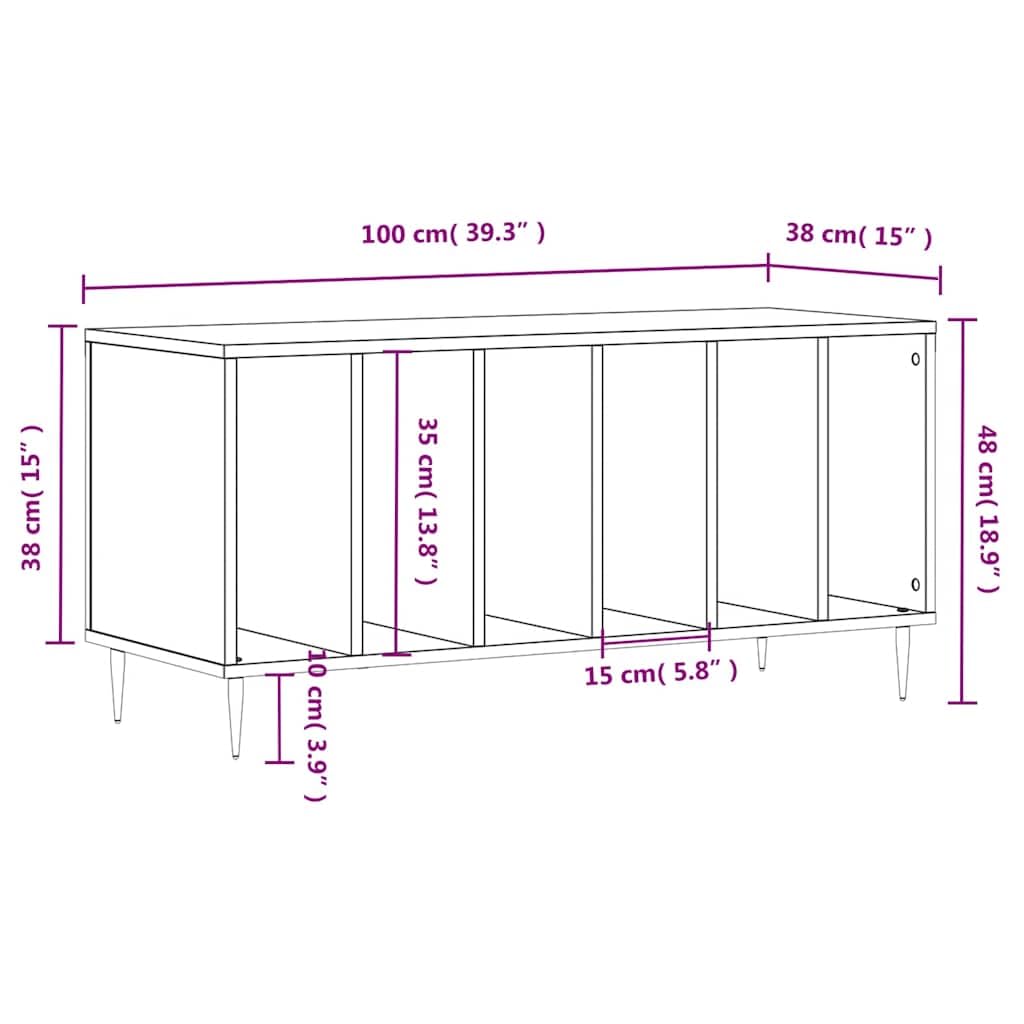 Armadio a pannelli nero, 100 x 38 x 48 cm, scaffale in vinile in legno con gambe stabili in ferro, spazioso ripiano per dischi in vinile e basso per collezione musicale LP e