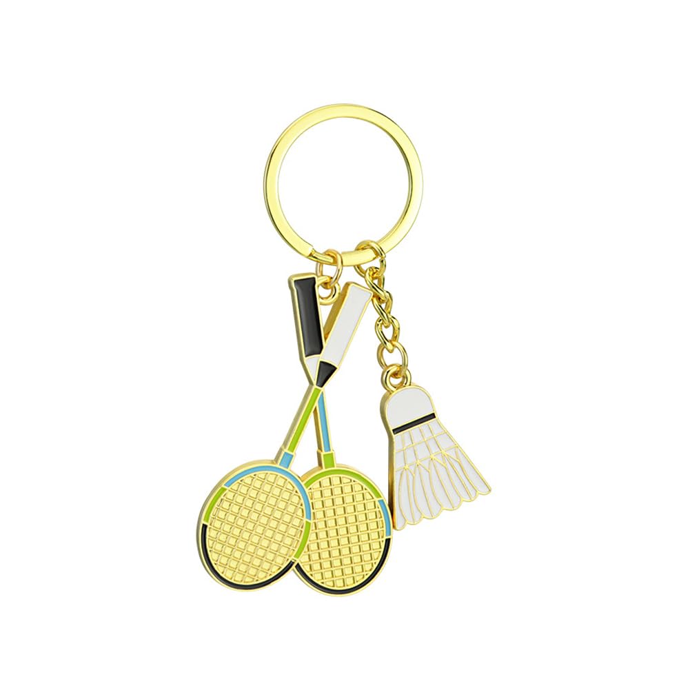 Arfuka Unisex Gold Keyring Badminton Pendant Keychain Key Organizer Holder For Purse Backpack Car Keys Charm Accessories