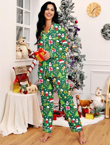 Image of RAISEVERN Couples Christmas Matching Pajamas 2 Piece Women Men Xmas Pjs Soft Pajama Set Long Sleeve Loungewear Warm Sleepwear