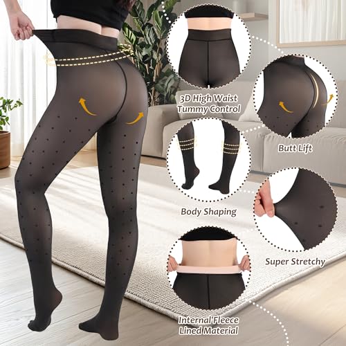 Image of Fleece Lined Tights Sheer Women,Fake Translucent Warm Pantyhose Leggings Sheer Thermal Tights for Women in Winter.