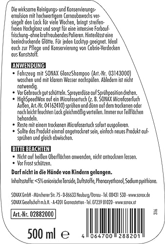 Sonax HighSpeedWax 500 ml – Sprühwachs für Autos