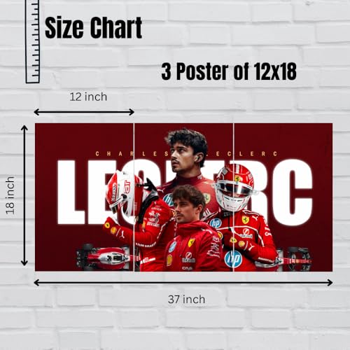 Image of Good Hope - Charles Leclerc Split Poster 12x18 Inch - Ferrari F1 Car Racing Posters for Boys Room Wall Decor Bedroom Cafe GYM Gaming room Livingroom & Office Decoration (Formula 1 Champion Fan without frame Framed)
