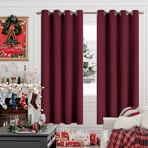Image of YoungsTex Burgundy Blackout Curtains for Living Room 72 Inch Length - Thermal Insulated with Grommet Room Darkening Drapes for Bedroom Dining Light Blocking, 2 Panels, 52 x 72 Inch