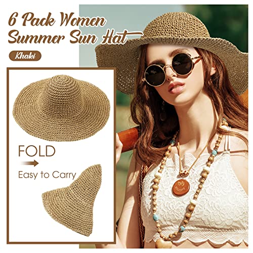 Bonuci 6 Pcs Floppy Paper Straw Sombrero Playa Plegable miniatura 2