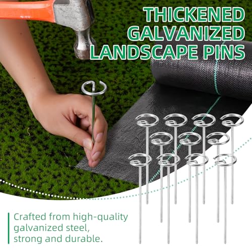 300 Pack 6 Inch Landscape Staples, Thickened 8 Gauge Circle Top Garden Stakes Heavy Duty Galvanized Landscape Fabric Pins for Securing Weed Barrier, Turf, Lawn, Fence, Tent