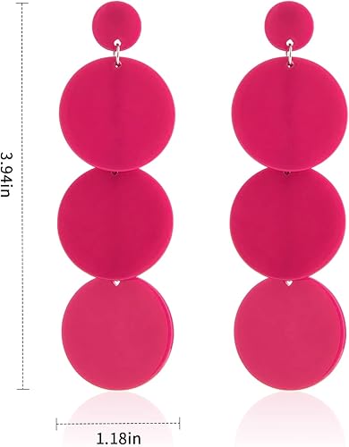 Miniatura 7 de Aretes colgantes redondos de acrílico Pendientes de disco de resina Joyería bohemia ligera de playa de verano