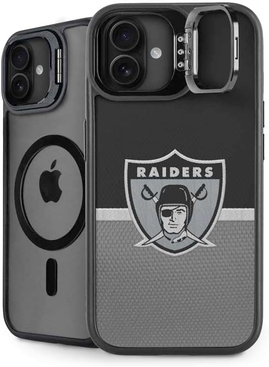 Skinit Kickstand Phone Case Compatible with iPhone 16 Plus - Officially Licensed NFL Las Vegas Raiders Black & White Design