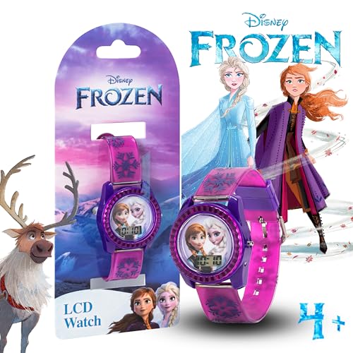 disney frozen kids digital watch  anna amp elsa lcd timepiece purple printed strap easy-read display lightweight amp comfortable  fits wrists 5534 to 834