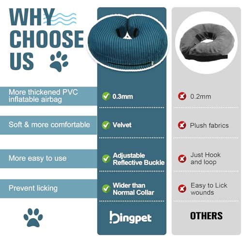 Image of BINGPET Inflatable Dog Cone Collar Alternative After Surgery,Soft Recovery Cone for Dogs to Stop Licking,Dog Blow up Protective Neck Donut ECollars Adjustable for Large Medium Small Pet,Upgrade M
