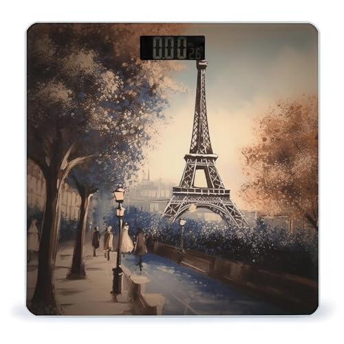 Balanza digital de baño con diseño Torre Eiffel, capacidad 400lb miniatura 1