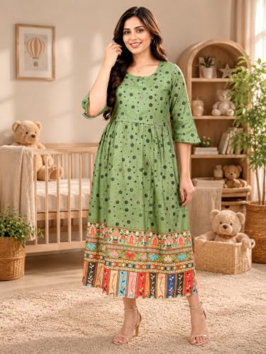 Image of RITIJYA Zipless Feeding Kurta Dress for Women | Maternity Nursing Kurti, No-Zip Easy Access | Extra Pleats Pre to Post Pregnancy | Quick-Dry Fabric | S-4XL