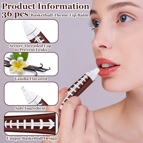 Image of 36 Pcs Football Party Favors Team Gifts Football Lip Balm Bulk 0.35 oz Vanilla Flavored Moisturizing Lip Sports Gift Rugby Accessories for Women Men Sports Lovers Players Coach Party Supplies