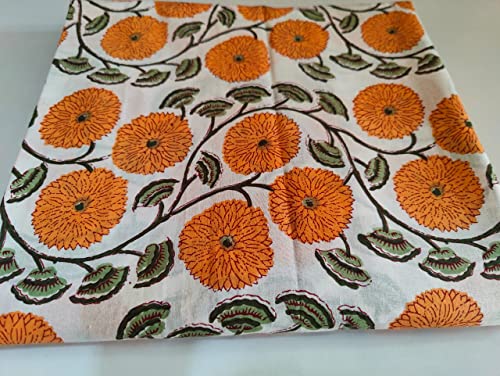 Image of Floral Printed Cotton Fabric Cloth Hand Block Print Fabric Women Material Running Jaipuri Hand Block Printed Women Dress Material Kurtis Natural 44 inch Inches Width 2.5 Meter (Pattern 13)