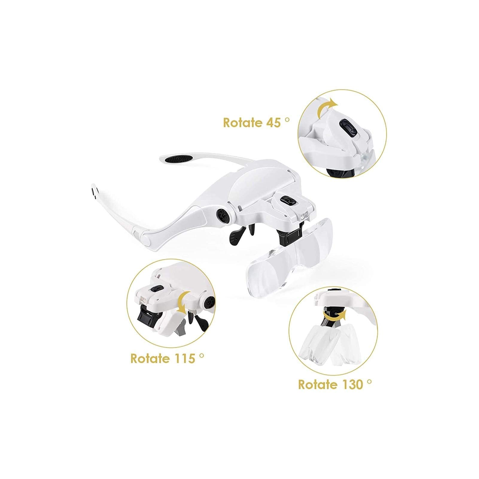 Lupa Na Głowę, Okulary Powiększające Z Podświetleniem, Lupa Na Głowę Z 5 Odłączanymi Soczewkami - Zoom Od 1X Do 3,5X Z Oświetleniem Led, Lupa Do Czytania, Zegarek