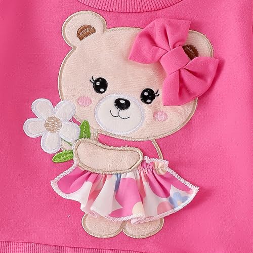 Image of Baby Girl Clothes Fall Winter Long Sleeve Bear Cartoon Sweatshirt Flare Pants Bow Headband Set 6 Months-4 Years Old