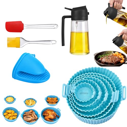 Image of Premium Air Fryer Accessories Combo Pack of 10 Pcs - Reusable Silicone Air Fryer Liners with 500ml Oil Sprayer Bottle, Baking Brush, Spatula & Heat Resistant Clip | Complete Air Fryr Cooking Set