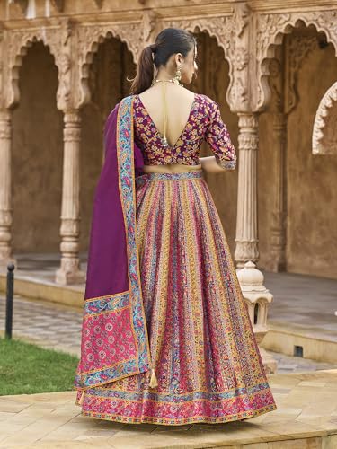 Image of PURVAJA Women's Jacquard Semi-Stitched Lehenga choli