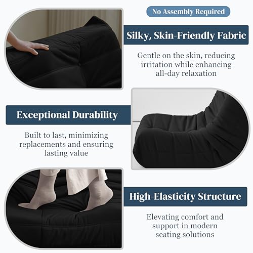Image of Bean Bag Chair, Fireside Chair Bean Bag Sofa for Adults, Bean Bag Chairs for Teens with High-Resilience Foam, Memory Foam & Non-Slip Base Bean Bag for Living Room, Bedroom, Office (Suede, Black)