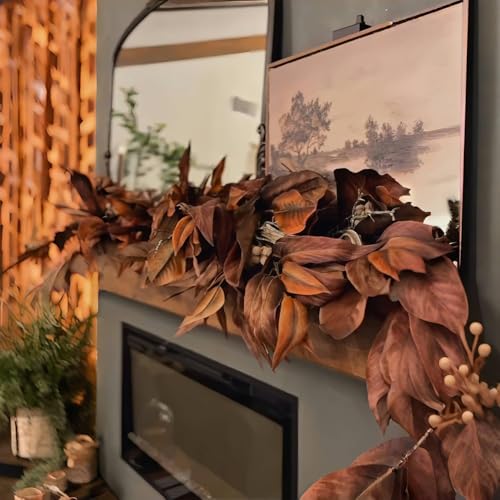 6 Ft Brown Magnolia Leaf Garland with Pinecones & Berries