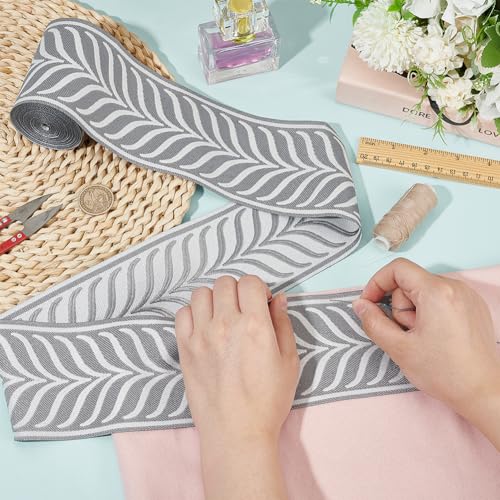 FINGERINSPIRE 5.5Yards/5M Embroidered Drapery Trim 86mm Wide Dark Gray Curtain Trim Tape Polyester Jacquard Leaf Ribbon Jacquard Woven Embroidery Trim for Your Drapes Curtains Drapery Banding Trim - Image 3