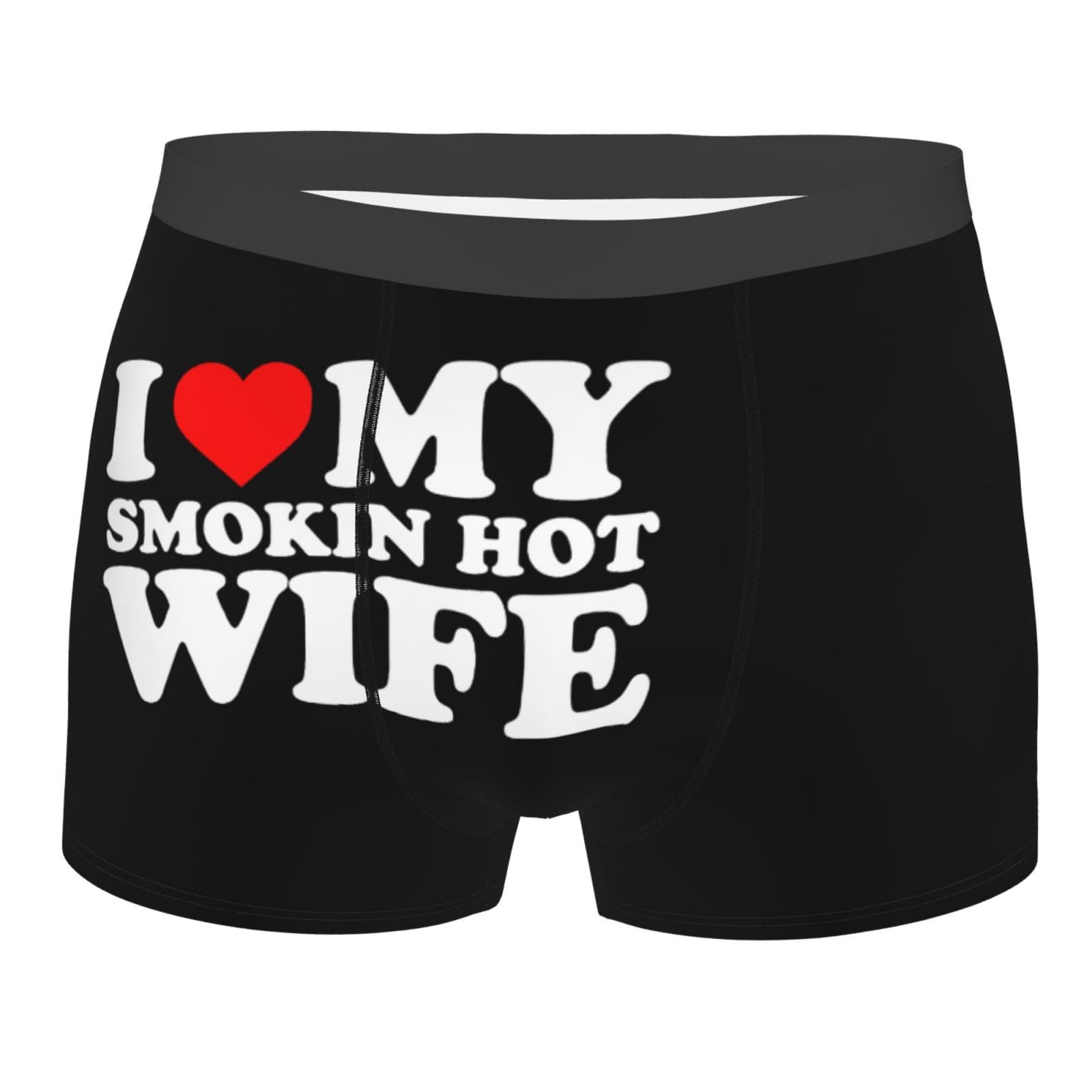 Kwqdozf Unisex Black I Love My Smokin Hot Wife Men's Novelty Boxer Brief Comfy Boxer Shorts Wicking Underwear For Men