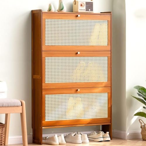 Zapatero de ratán para almacenamiento en el pasillo, elegante organizador de madera, muebles de entrada y dormitorio, diseño que ahorra espacio, solución de almacenamiento multifuncional