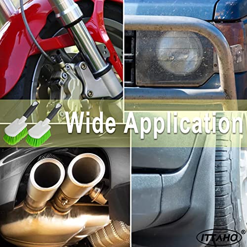ITTAHO 2 Pack Car Wash Brush, Tire Brush for Cleaning Tires, Soft & Stiff Bristle Wheel Cleaner, Car Cleaning Supplies for Wheels, Rims, Carpet, Truck, SUV, Moto, RV, Motorcycle - Thumbnail 7