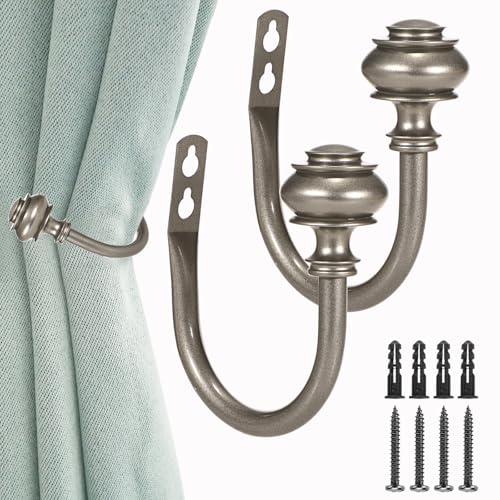 Sumnacon Set of 2 Decorative Curtain Holdbacks,Elegent Wall Mounted Aluminum Alloy Window Drapery Tiebacks for Bedroom, Livingroom Office Come with Screws, Grey