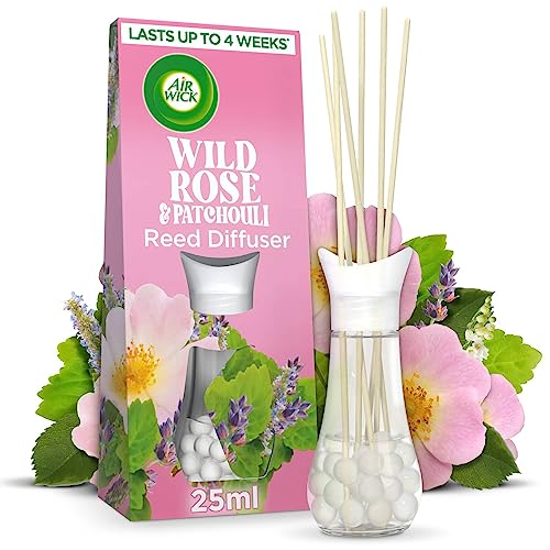 Air Wick Air Freshener Reed Diffuser | Fragrance: Wild Rose & Patchouli | Room Air Freshener | Size: Pack of 1 x 33ml | Usage: Lasts up to 4 weeks_unit