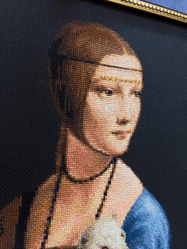 Image of RIOLIS - Lady with an Ermine After L. da Vinci 2222, Cross Stitch Kits 11 inchx15, Cross Stitch Kits for Adults, Counted Stitch Kits, Embroidery Kit for Beginners & Advanced, Crossstitching Kits