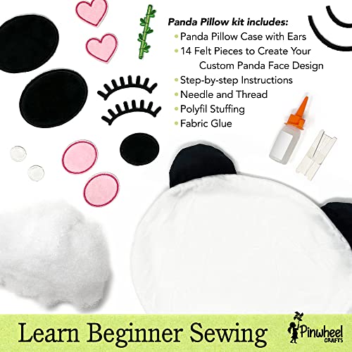 Pinwheel Crafts Beginner Sewing Kit for Kids 8-12 - Easy DIY Panda Pillow Kit - Learn to Sew - Kids Sewing Craft Gifts - Make Your Own Stuffed Animal Panda Plush Toy - Thumbnail 3