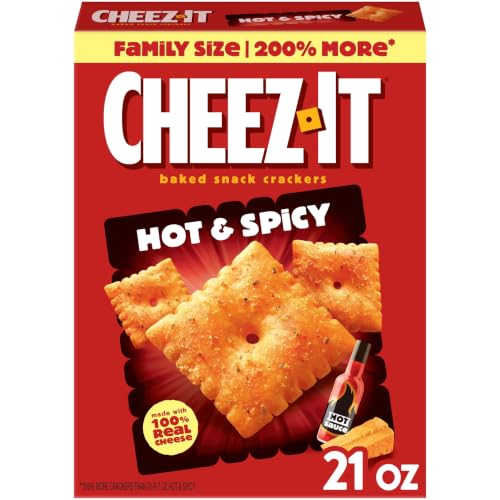 Cheez-It Baked Snack Crackers, Lunch Snacks, Family Size, Hot and Spicy, 21oz Box (1 Box)