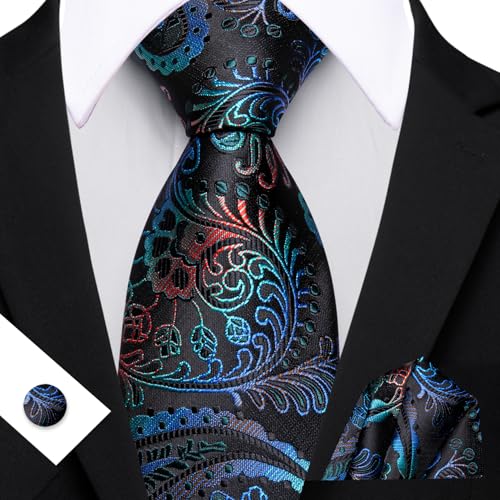 Image of Barry.Wang Paisley Tie Fashion Set Hanky Cufflinks Neckties for Men Woven Silk