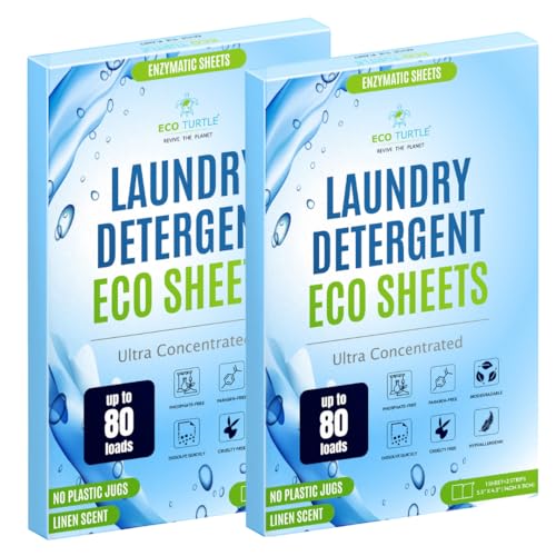 Image of Eco-Friendly 80 Loads Ultra Concentrated Laundry Detergent Sheets | Travel Friendly Stain-Fighting Enzymes & Plant Powered, Washer Sheets, Space Saving, for Hot /Cold Cycles - Pack of 2