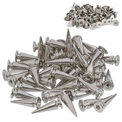 50 Sets Cone Spikes Screwback Studs, Silver Studs and Spikes Punk Spikes for DIY Leather Crafts and Clothing (10 X 25mm)