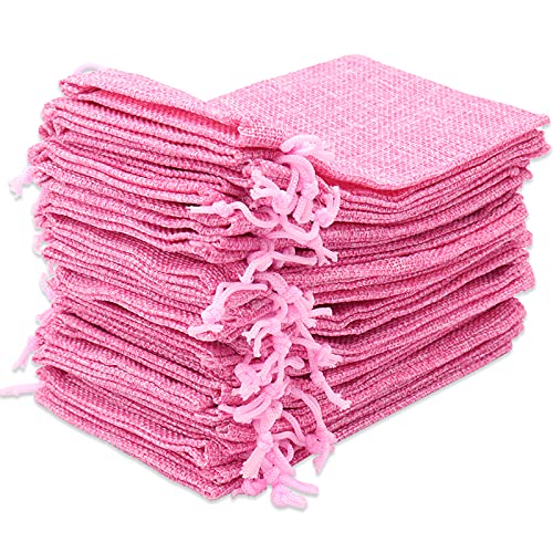 Leeyunbee 30PCS 10x15cm Bolsas de Yute, Bolsitas de Yute, Sacos de Yute, Bolsa de Arpillera con Cordón para Regalo, Joyeria, Calendario de Adviento, DIY, Bodas, Fiesta, Navidad(Rosa Claro)