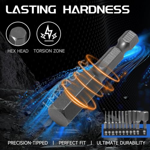 Image of 11PCS Hex Head Allen Wrench Drill Bit Set,Metric Hex Bit Set,1 /4 Inch Square Shank Impact CNC Machined Screwdriver Bits(50mm)