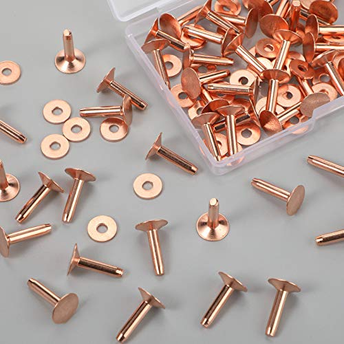 50 Sets Copper Rivets And Burrs, Copper Rivets For Leather Pure Copper Rivet Setting Tool For Belts Wallets Collars Leather Diy Craft Supplies (1/2 Inch, Size 9) #TOP3