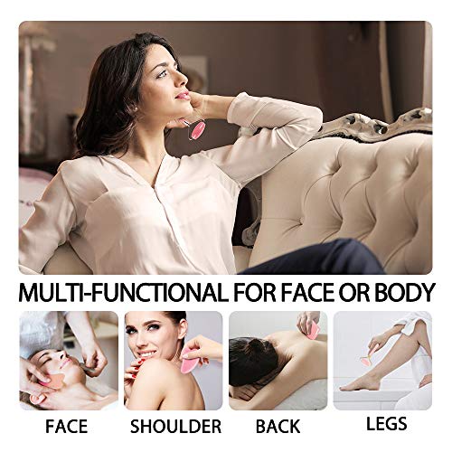 Jade Roller for Face, Terresa Rose Quartz Roller with Gua Sha Scraping Tool, Eye Treatment Roller Natural Anti-aging, Skin Tightening, Rejuvenate Face and Neck, Remove Wrinkles & Puffiness (Rose)
