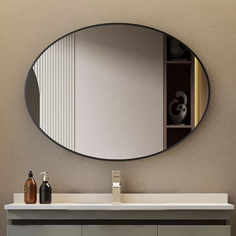 Goezes Spiegel Schwarz groß Wandspiegel 60x80cm Oval Metallrahmen Badspiegel Badezimmer Rund Badezimmerspiegel Wandmontage Schminkspiegel Cover