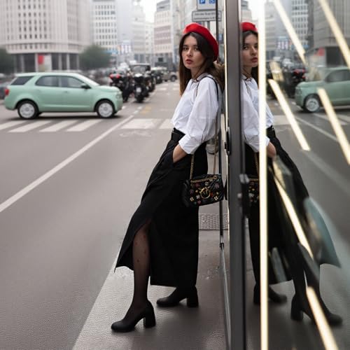 Women's A-Line Maxi Skirt with Belt and Pocket, Ankle Length, Black4