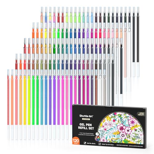 Shuttle Art Gel Pen Refills, 120 Colors (No Duplicates) Gel Pen Refills, 7 Color Types for Kids Adults Coloring Books Drawing Doodling Crafts Scrapbooking Journaling