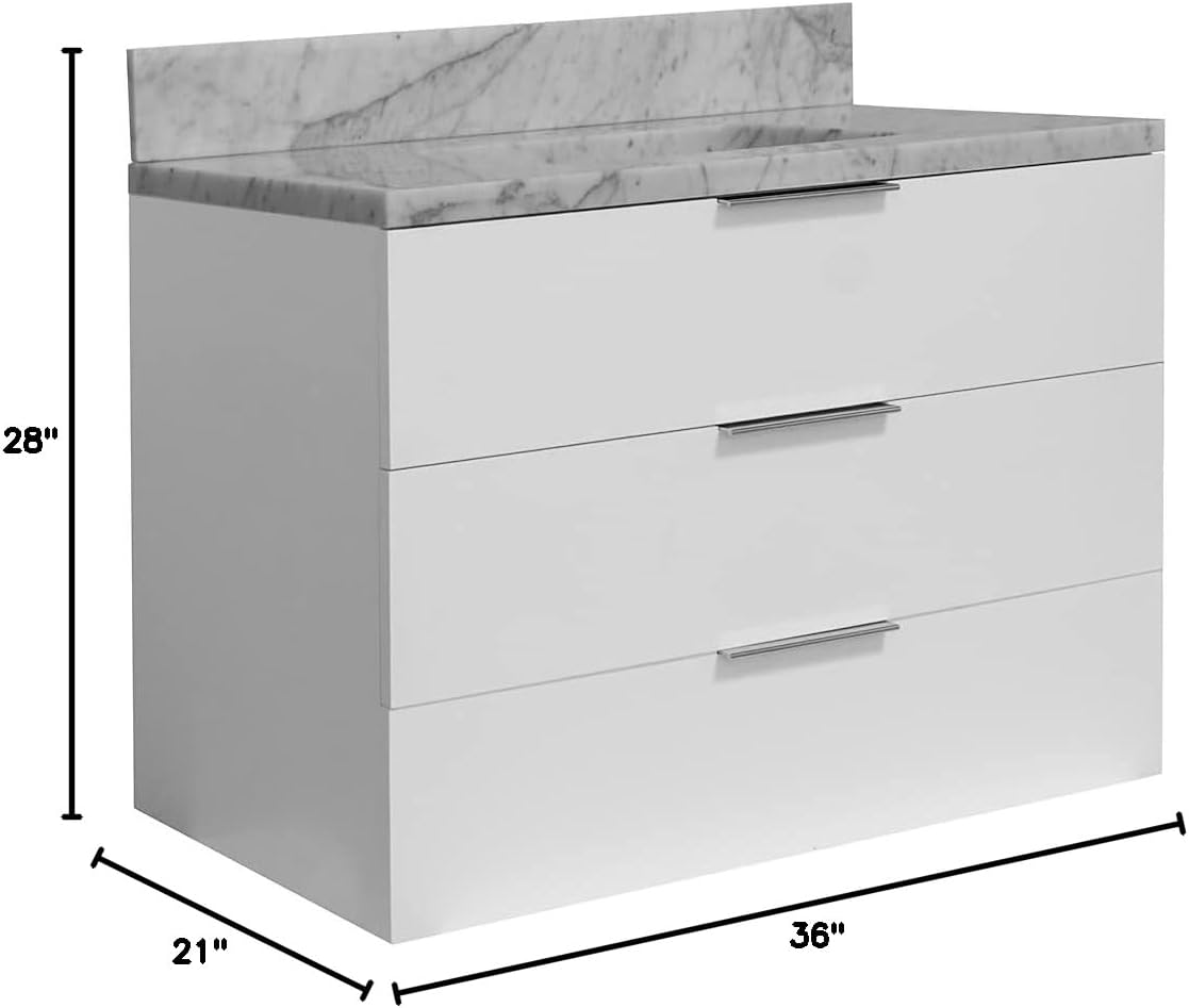 Kitchen Bath Collection Oslo 36-inch Floating Bathroom Vanity (Carrara/White): Includes White Cabinet with Authentic Italian Carrara Marble Countertop and White Ceramic Sink