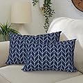 DYTXIII Pack of 2 Outdoor Waterproof Lumbar Pillow Covers ONLY, Rectangle Decorative Double Printed Pillow Cases for Patio Couch Porch Chairs (12 x 20 in,Herringbone Navy)