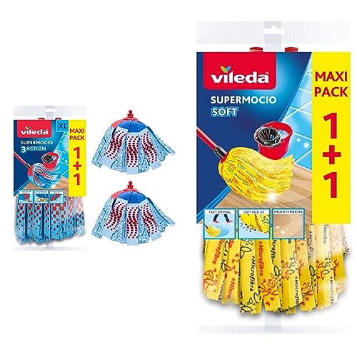 Recharge SuperMocio 3Action Vileda en paquet de 2 recharges pour balai espagnol jaune