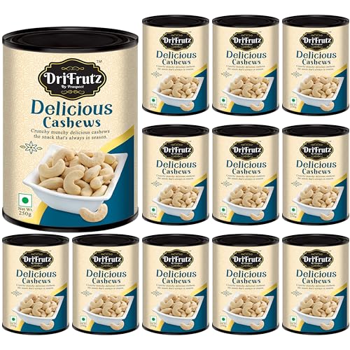 Image of DRIFRUTZ Delicious Cashew W240 | 3000g (250g x 12) Tin Pack | Whole Cashew Kernels | Known for Mild Sweetness, Smooth Texture, and Satisfying Bite in Every Handful
