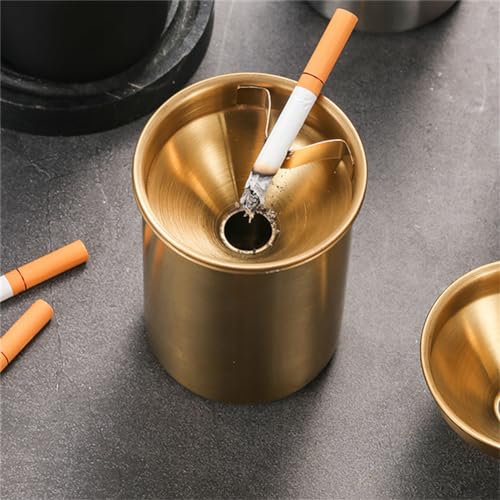 Image of Car Ashtray Stainless Steel Car Ashtray with Lid Car Cigarette Ash Cup Holder Ash Tray for Cars Home Office Outdoors Camping, Ashtrays for Smokers,Home Office Decoration, 3.7 * 3 inches, Gold