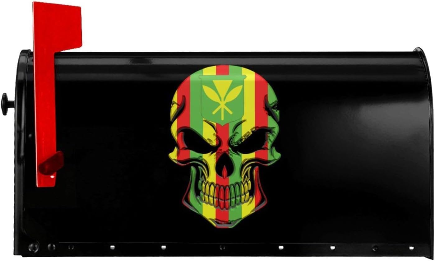 Kanaka Maoli Native Hawaiian Flag Skull Magnetic Waterproof Mailbox Cover Home Decoration Mailbox Cover 21x18 in
